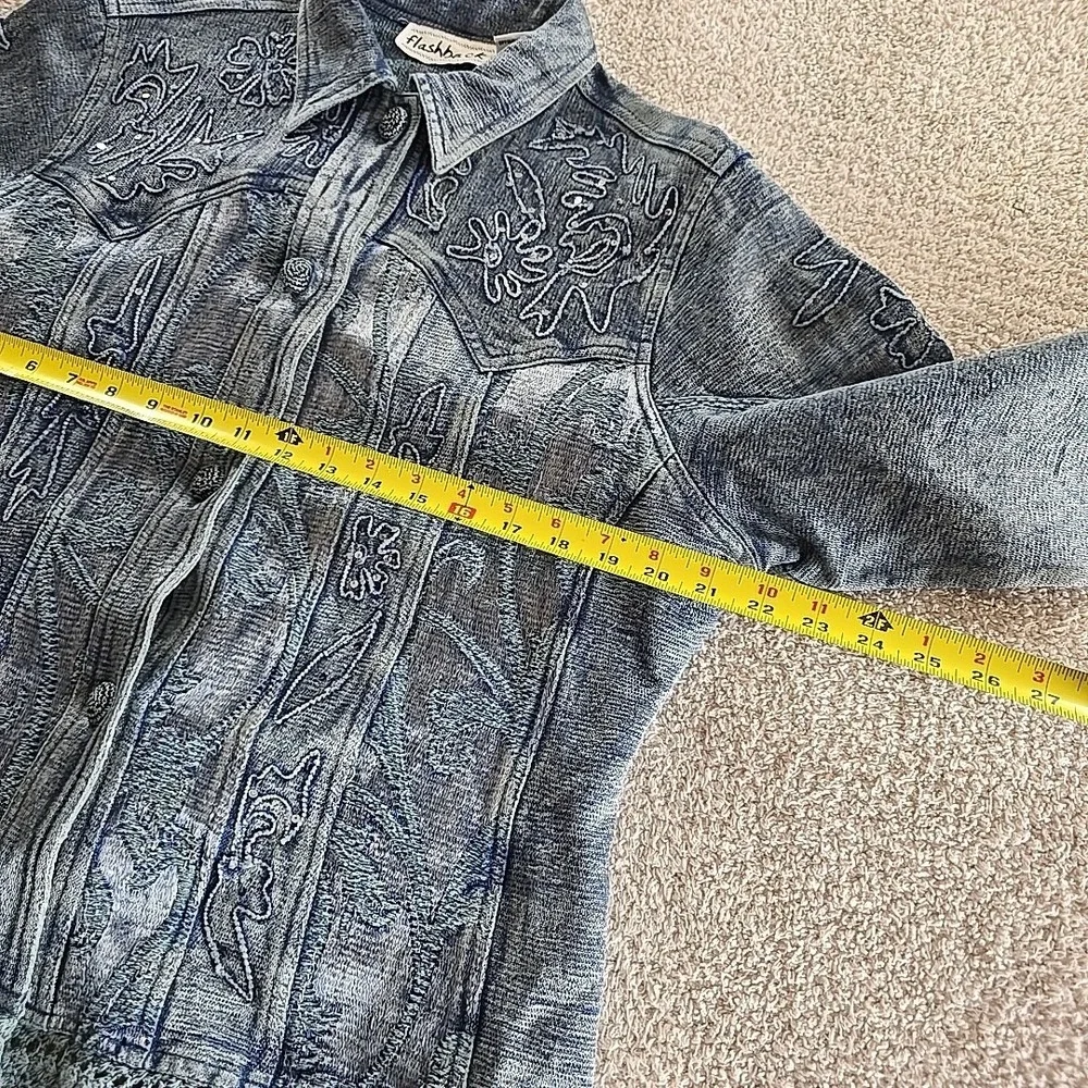Vintage Flashback Jacket Metallic Blue Floral Detail Lace Embroidered Sequins XL